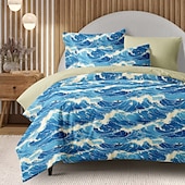 economico 100% cotone-set copripiumino con onda oceanica, biancheria da letto in morbida microfibra, design con onde vivaci, include copripiumino e federe, resistente allo scolorimento, chiusura con cerniera, lavabile in lavatrice, misure queen, king, twin, tema spiaggia costi