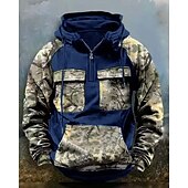 economico felpe con cappuccio da uomo di base-Per uomo Felpa con cappuccio Felpa con cappuccio e cerniera a un quarto Nero Vino Verde militare Blu Reale Cachi Con cappuccio Mimetico Collage Tasca frontale Sportivo Giornaliero Per eventi