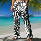 cheap Men&#039;s Printed Casual Pants-Men&#039;s Coconut Tree Pants Trousers Mid Waist Drawstring Elastic Waist Hawaiian Casual Outdoor Vacation Holiday Straight Leg Trousers Summer Spring 3D Print Black Blue Brown
