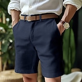 economico Attività commerciale-Per uomo Pantaloncini Pantaloncini di lino Pantaloncini eleganti Pantaloncini estivi Bottoni Tasche Liscio Comfort Traspirante Breve Formale Esterno Attività commerciale Di tendenza Classico Nero