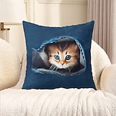 billiga djurstil-dekorativt kuddfodral söt kattunge peekaboo grafisk 1 st mjukt fyrkantigt kuddfodral örngott för sovrum vardagsrum soffa soffstol