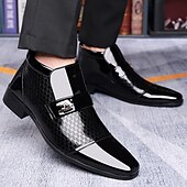 cheap Dress Boots-Men&#039;s Patent Leather Ankle Boots – Sleek Formal Design with Buckle Detail for Weddings, Parties, and Business Wear