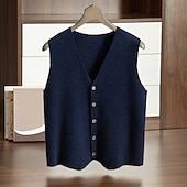 preiswerte Herren Elite Pullover &amp; Cardigans-Herren Kaschmir Strickjacke Weste Stricken Knopf hoch V Ausschnitt Strickware Elegant Schule Formell Bekleidung Frühling Herbst Schwarz Marineblau S M L