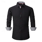preiswerte Button-Down-Hemden für Herren-Herren Hemd Oberhemd Knopfhemd Glatt Hochzeit Party Schwarz Weiß Rosa Wein Langarm Kargen Frühling &amp; Herbst Bekleidung