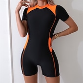 voordelige One Pieces Rash Guards-Dames Uitslagbescherming Zwempak Lapwerk Sneldrogend Lichtgewicht Ademend Korte mouw Romper Badpak Surfen Strand Watersport Zomer