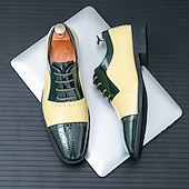 baratos Formal-sapatos oxford masculinos de couro envernizado bicolor, sapatos sociais brogue verde e bege para casamentos, festas e eventos formais