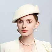 billige Partyhatter-hatter 100% ull beret lue bryllup teselskap elegant bryllup med perle ren farge hodeplagg hodeplagg