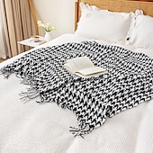 economico Coperte e plaid-coperta con lavorazione a pied de poule modello classico e senza tempo coperta resistente e morbida perfetta per letti, divani o sedie aggiunge un tocco sofisticato all&#039;arredamento della tua casa