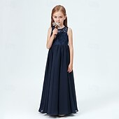 cheap Flower Girl&#039;s Dresses-Kids Girls&#039; Flower Girl Dress Party Dress Solid Color Sleeveless Performance Wedding Party Mesh Princess Sweet Mesh Mid-Calf Sheath Dress Tulle Dress Summer Spring Fall 2-12 Years 4-13 Years Navy Blue