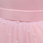 voordelige Bloemenjurken-Bloemenmeisjesjurk kinderen Voor meisjes Prinses jurk Prestatie Bruiloft Feest Elegant Mooi Netstof Effen Kleur Mouwloos Strakke ronde hals Lichtgeel Licht Roze 4 jaar +