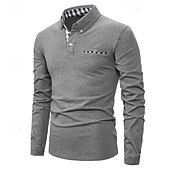 preiswerte Klassisches Poloshirt für Herren-Herren Golfhemd Golf Poloshirts Arbeit Casual Kargen Langarm Basic Modern Farbblock Patchwork Knopf Frühling &amp; Herbst Regular Fit Königliches Blau Blau Dunkelgrau Khaki Hellgrau Hellblau Golfhemd