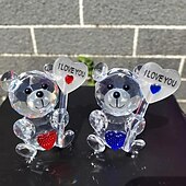 abordables Statues-cadeaux de Saint-Valentin ours en cristal avec cœur - décoration intérieure/extérieure polyvalente, parfaite pour les anniversaires &amp; vacances