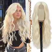 economico Parrucche trendy sintetiche-parrucca lunga ondulata parrucche lunghe per donne riga in mezzo capelli sintetici dall&#039;aspetto naturale parrucche daenerys parrucche cosplay coustume