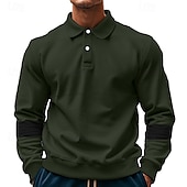 cheap Men&#039;s Classic Polo-Men&#039;s Golf Shirt Golf Polos Shirts Work Casual Lapel Long Sleeve Basic Modern Color Block Patchwork Buttons Spring &amp;  Fall Regular Fit Black White Army Green Khaki Gray Golf Shirt