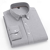 economico Camicie Elite da Uomo-Per uomo Camicia a righe Nero Blu Verde Grigio chiaro Manica Lunga A righe Colletto a Camicia Scuola Matrimonio Abbigliamento 100% Cotone Vacanza Vintage Neutro Moda