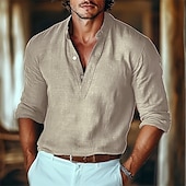 economico Strada-Per uomo camicia di lino Camicia con colletto a fascia Camicia popover Maglietta informale Camicia da spiaggia Liscio Strada Nero Verde Cachi Grigio Manica lunga Henley Primavera estate Abbigliamento