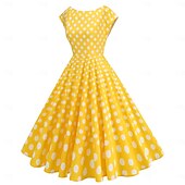 economico Vestiti-Retrò Vintage Anni 1950 Abito da cocktail Vestito Vestito Svasato A Pois Griglia / Plaid Per donna Mascherata Evento / Festa Addio al Nubilato Festival Adulti Vestito Abiti per il ritorno