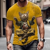 preiswerte T-Shirts mit Tiermuster-Herren Katze Yoga T Shirt Kurzarm T-Shirt 3D-Druck Rundhalsausschnitt Hemd Übertrieben Designer Party Festtage Gelb Sommer Frühling Bekleidung S M L XL XXL XXXL