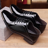 baratos Formal-sapatos sociais oxford masculinos de couro sintético envernizado – calçados sociais formais com cadarço e acabamento texturizado
