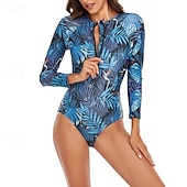economico Rash Guards Interi-Per donna Top sottomuta Costume Intero Floreale Patchwork Stampato Cerniera Frontale Asciugatura Rapida Leggero Traspirante Manica Lunga Body costume da bagno Surf Spiaggia Sport Acquatici Estate