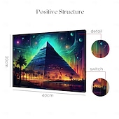 abordables Décoration murale LED-Décoration murale en toile à LED trippante en forme de pyramide, décoration murale éclairée par LED, impression sur toile éclairée à piles 2AA, lumière LED pour cuisine, chambre à coucher ou
