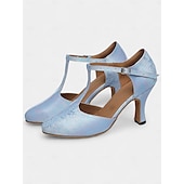 abordables Chaussures de danses latines-chaussures de danse latine métalliques élégantes pour femmes avec semelle en daim souple et bride en T | parfaites pour l&#039;entraînement et les performances