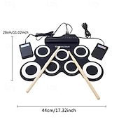 cheap Musical Instruments-Portable Electronic Drum Kit Mini USB Interface Kids Silicon Foldable Electronic Roll up Digital Drum Pad Kit with Drum Stick Foot Switch Pedal