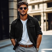 abordables Camisas de trabajo para hombre-Hombre Camisa Camisas de trabajo Abotonar la camisa Camisa cargo Negro Verde Trébol Manga Larga Plano Diseño Vacaciones Festivos Bolsillo Ropa Moda Casual Cómodo