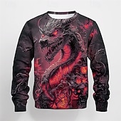 billiga Pojkens 3D-djur-Pojkar 3D Grafisk Drake T-shirt Långärmad Vår Höst Mode Grundläggande Barn 4-12 år Rund hals Utomhus Ledigt Dagligen Normal