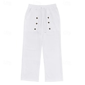 baratos Retrô-Homens Calças de linho Calças Calça verão Calças de praia Calça Gurkha Botões Com Cordão Cintura elástica Tecido Conforto Respirável Comprimento total Casual Diário Feriado Estilo Clássico Retro