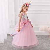 levne Šaty s jednorožcem-Děti Dívčí Šaty na párty Květiny Bez rukávů Výkon Narozeniny Síťka Krásná Sladký Polyester Maxi Šaty na párty Swingové šaty Áčkové šaty Léto 4-12 let Šampaňská Světlá růžová Vodní modrá