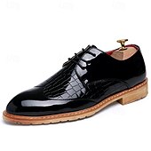 baratos Formal-Sapatos oxford masculinos de couro sintético envernizado branco com padrão de crocodilo e sola de madeira - calçados formais elegantes para casamentos e eventos especiais
