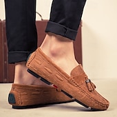 economico Slip-ons e mocassini da uomo-mocassini da uomo in finta pelle scamosciata marrone con dettaglio nappa e motivo in rilievo | comodi ed eleganti per l&#039;uso quotidiano