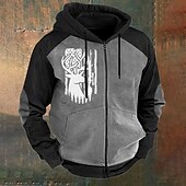 economico felpe con zip da uomo-Per uomo Bandiera americana degli Stati Uniti Cervo Felpe Felpa con cappuccio Felpa con cappuccio Con cappuccio Di tendenza Stampa 3D Da mare Da caccia Nero Marrone Cerniera A cordoncino Autunno