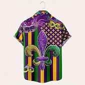 preiswerte Bedruckte Herrenhemden-Karnival Herren Maske Lässiges Hemd Knopfhemd Kurzarm Lustig Geschenk Normal Casual Sommer Frühling Umlegekragen Knopf hoch Purpur