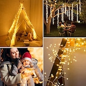 cheap Solar String Lights-10m Solar String Lights 370 LEDs with 13 Keys Remote - Warm, Cool White &amp; Blue Firecracker Lights for Holiday Party