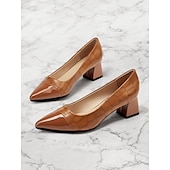 رخيصةأون Block Heels-حذاء نسائي أنيق باللون البني منقوش بجلد التمساح بكعب عريض | مثالي للعمل والحفلات