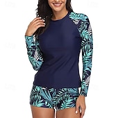 halpa Ihottumavartiot-Naisten Rashguard-uimapuku UV-aurinkosuojaus UPF50+ Kevyt Pitkähihainen Spandex Uima-asut Uimapuku 2-osainen Uinti Lainelautailu Hiekkaranta Vesiurheilu Kukat Kesä Kevät Syksy