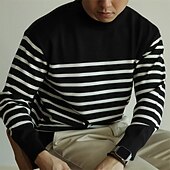 economico maglione pullover da uomo-Per uomo Pullover Maglione Maglione lavorato a maglia A coste Maglia Top regolari Lavorato a maglia Banda Girocollo Di tendenza Essenziale Da mare Da tutti i giorni Abbigliamento Autunno inverno Nero