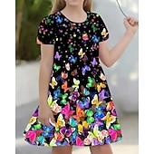 abordables Vestido de mariposa 3D-Girls ' 3D Graphic Mariposa Vestido Manga Corta Verano Primavera Vacaciones Diario Festivos Princesa Hermosa Dulce Niños 4-12 años Vestido informal Hasta la Rodilla Ajuste regular