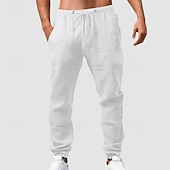 baratos Clássico-Homens Calças de linho Calças Calça verão Calças de gaze Com Cordão Cintura elástica Bolso frontal Tecido Conforto Respirável Comprimento total Casual Diário Feriado Moda Estilo Clássico ダークカーキ Preto