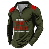 お買い得  メンズ ファンテキストポロ-男性用 レタード ジップポロシャツ ゴルフシャツ 長袖 ポロシャツ 襟付きシャツ カジュアル アウトドア ストリート 日常着 3Dプリント クォータージップポロ 春 秋冬 ブラック ブルー グリーン