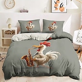 economico 100% cotone-set copripiumino con stampa divertente di gallo, 100% cotone, tessuto morbido e traspirante, include copripiumino e federe, ipoallergenico e delicato sulla pelle, lavabile in lavatrice, resistente, confortevole