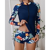 halpa Ihottumavartiot-Naisten Rashguard-uimapuku Kevyt Pitkähihainen Uima-asut Uimapuku 2-osainen Etuvetoketju Uinti Lainelautailu Hiekkaranta Vesiurheilu Kukat Tilkkutäkki Painettu Kesä Kevät Syksy