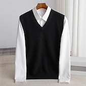 voordelige Heren Elite Truien &amp; Cardigans-Voor heren Trui vest breien Effen Kleur V-hals Gebreid Elegant Buiten Huis Kleding Lente Herfst Rode Wijn Zwart S M L