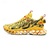 economico Sneakers da uomo-sneakers da uomo verde neon con fiamme, design audace a onde con tomaia traspirante e suola ammortizzata, perfette per lo streetwear e uno stile di vita attivo