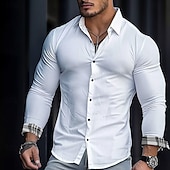 economico Camicie eleganti da uomo-Per uomo Quadri Camicia elegante Camicia casual Camicia con Bottoni Manica Lunga Business Casual Formale Affari Casuale Primavera Autunno Collo ripiegato Cardigan con Bottoni Bianco