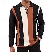 preiswerte Urlaub-Herren Poloshirt mit Viertelreißverschluss Golfhemd Täglich Festtage Viertel Postleitzahl Langarm Modisch Modern Farbblock Frühling &amp; Herbst Regular Fit Weiß Himmelblau Orange Braun Khaki Grau