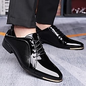 baratos Formal-sapatos sociais oxford masculinos de couro sintético envernizado – calçados sociais formais com cadarço e acabamento texturizado