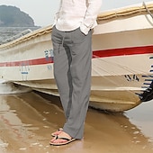 preiswerte Urlaub-Herren Leinenhosen Hose Sommerhose Strandhose Kordelzug Elastischer Bund Gerader Schnitt Einfach Komfort Atmungsaktiv Volle Länge Lässig Täglich Ferien Urlaub Mode Schwarz Weiß
